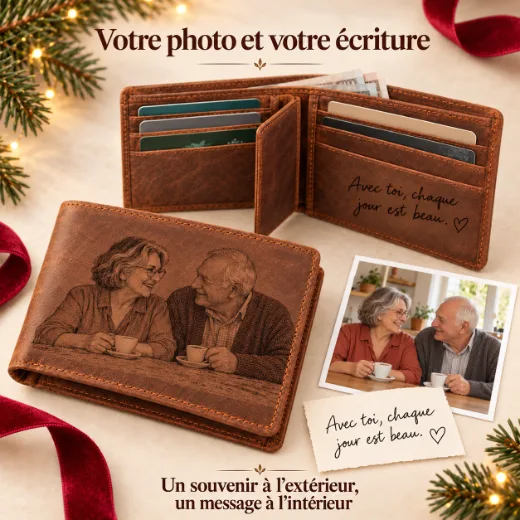 Portefeuille deux volets avec photo gravée