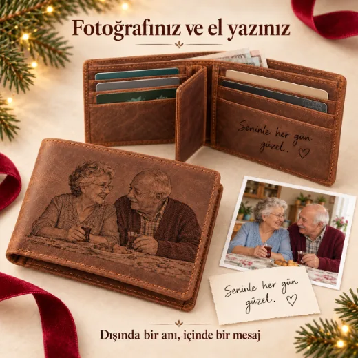 Fotoğraflı İki Katlı Deri Cüzdan
